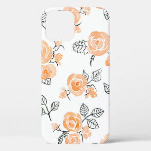 Seamless watercolor and ink pattern with roses and iPhone 12 case