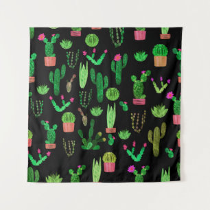 Seamless watercolor cactuses plant pattern backgro tapestry