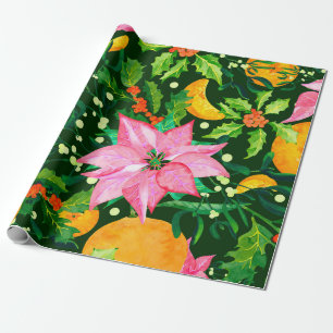 Seamless watercolor Christmas pattern with poinset Wrapping Paper
