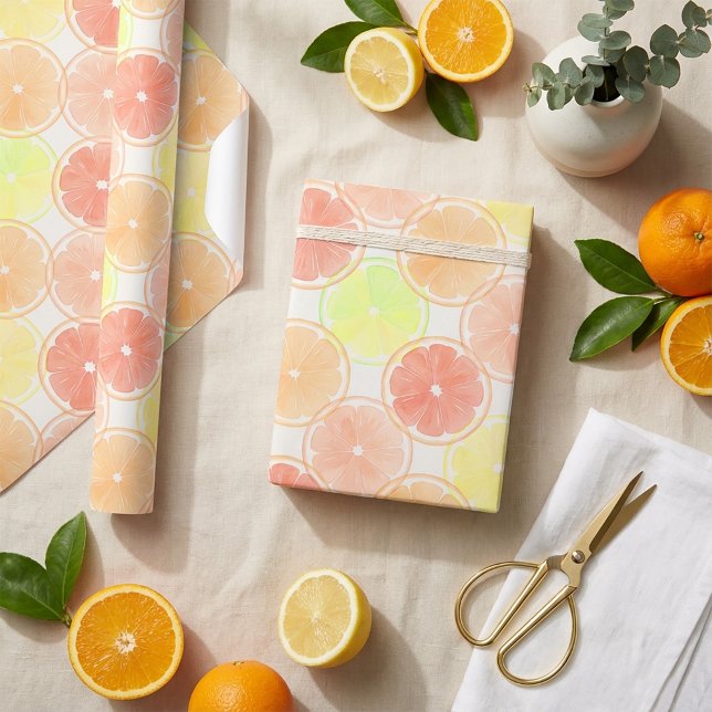 Seamless Watercolor Citrus Slice Pattern Wrapping Paper (#citruspattern #watercolorpattern #pastelpattern #fruitpattern #summerdesign #seamlesspattern #surfa)