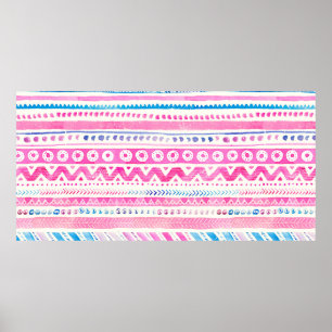 Seamless Watercolor Ethnic Tribal Ornamental Patte Poster