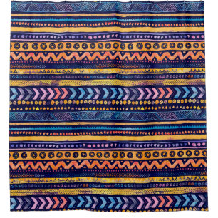 Seamless Watercolor Ethnic Tribal Ornamental Patte Shower Curtain