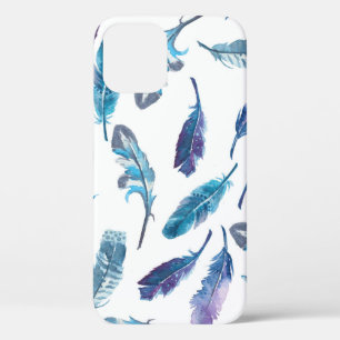 Seamless watercolor feather pattern iPhone 12 case