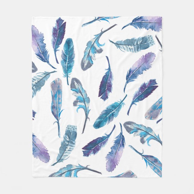 Seamless watercolor feather pattern fleece blanket (Front)