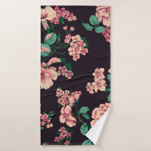 seamless watercolor flower design with digital tex bath towel