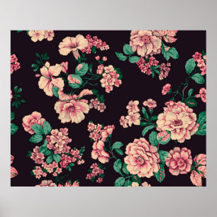 seamless watercolor flower design with digital tex poster