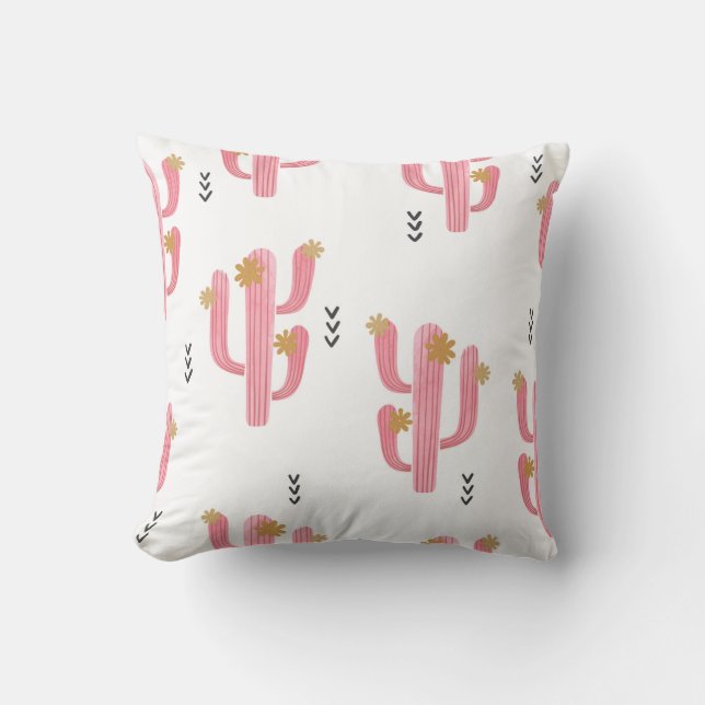 Seamless watercolor flowering cactus pattern. Vint Cushion (Front)