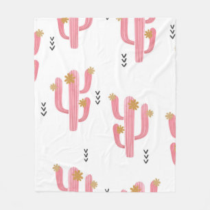 Seamless watercolor flowering cactus pattern. Vint Fleece Blanket