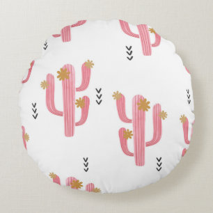 Seamless watercolor flowering cactus pattern. Vint Round Cushion