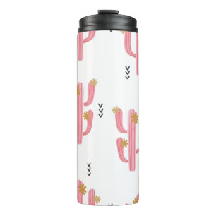 Seamless watercolor flowering cactus pattern. Vint Thermal Tumbler