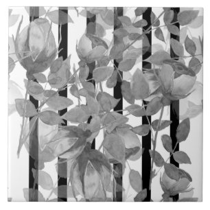 Seamless watercolor flowers grey roses floral roma ceramic tile