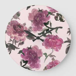 Seamless Watercolor Flowers Illustration Pattern Large Clock