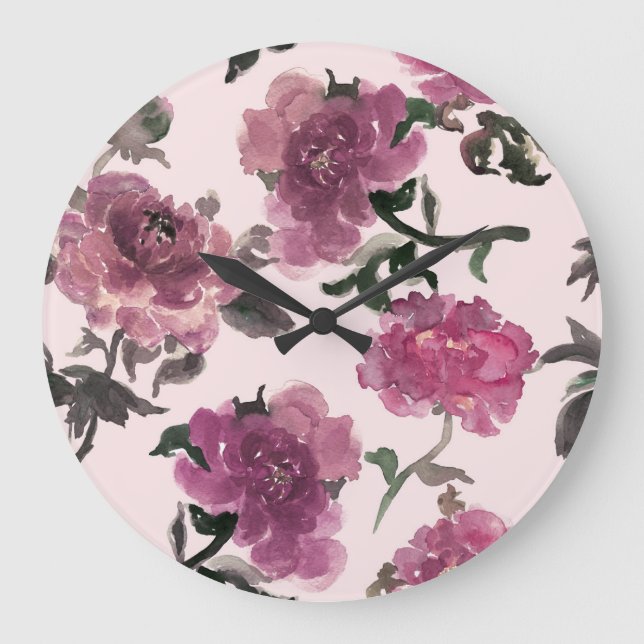 Seamless Watercolor Flowers Illustration Pattern Large Clock (Front)
