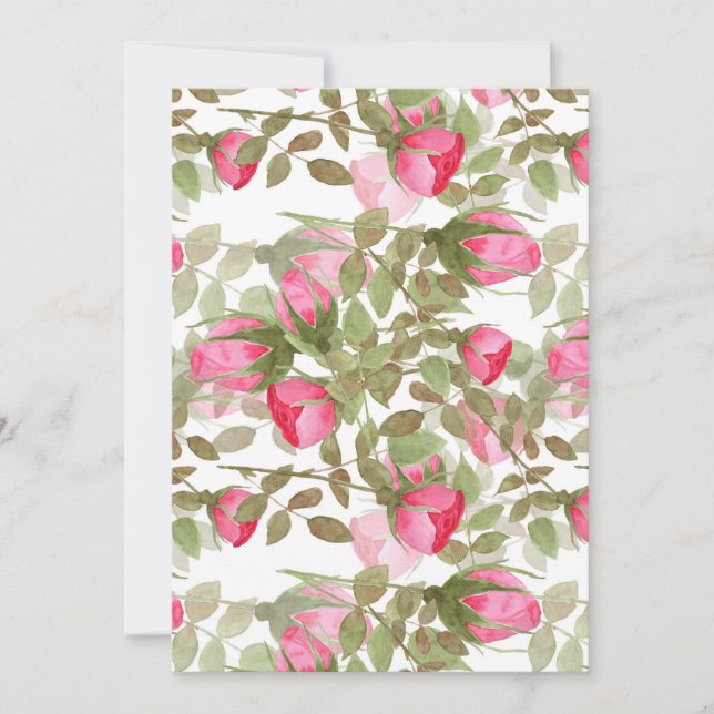 Seamless watercolor flowers pink roses floral  holiday card (Front)