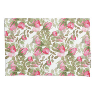 Seamless watercolor flowers pink roses floral  pillowcase