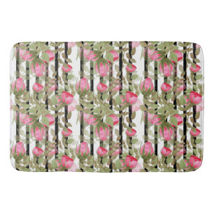 Seamless watercolor flowers pink roses floral roma bath mat