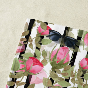 Seamless watercolor flowers pink roses floral roma beach towel