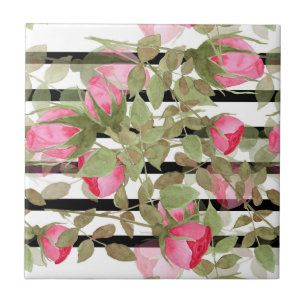 Seamless watercolor flowers pink roses floral roma ceramic tile