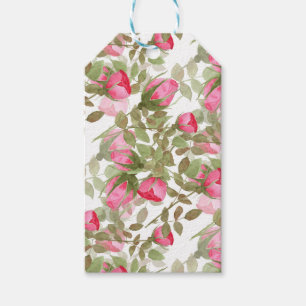 Seamless watercolor flowers pink roses floral roma gift tags