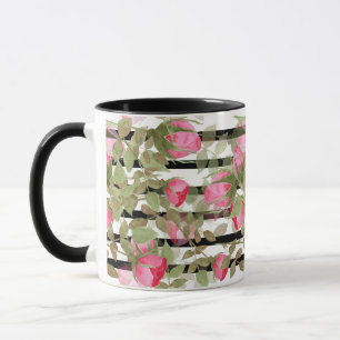 Seamless watercolor flowers pink roses floral roma mug