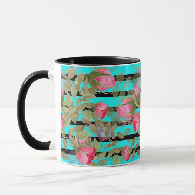 Seamless watercolor flowers pink roses floral roma mug (Left)