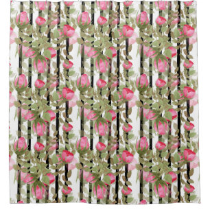 Seamless watercolor flowers pink roses floral roma shower curtain