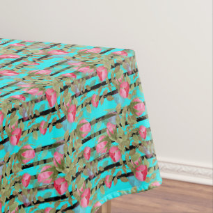 Seamless watercolor flowers pink roses floral roma tablecloth