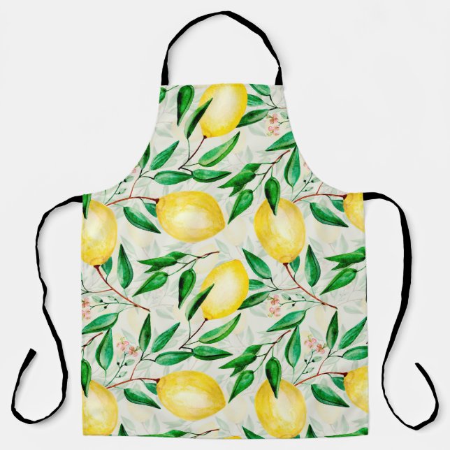 Seamless watercolor fruit pattern. lemons on twigs apron (Front)
