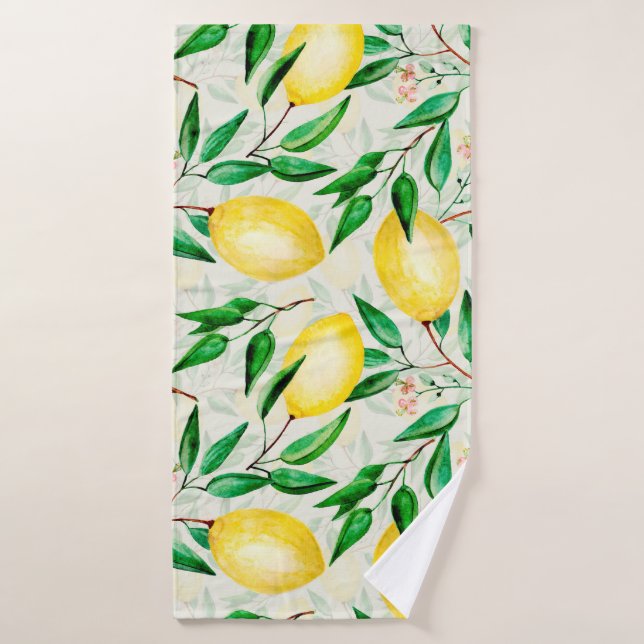 Seamless watercolor fruit pattern. lemons on twigs bath towel (Bath Towel)