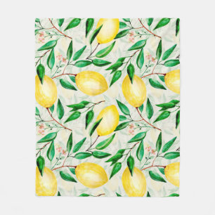 Seamless watercolor fruit pattern. lemons on twigs fleece blanket