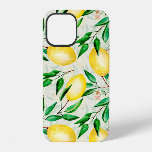 Seamless watercolor fruit pattern. lemons on twigs iPhone 12 case