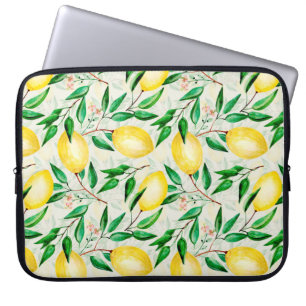 Seamless watercolor fruit pattern. lemons on twigs laptop sleeve