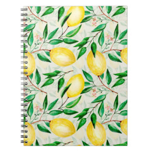 Seamless watercolor fruit pattern. lemons on twigs notebook