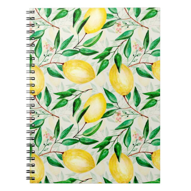 Seamless watercolor fruit pattern. lemons on twigs notebook (Front)