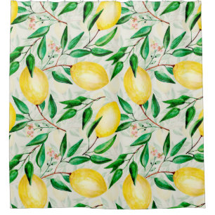 Seamless watercolor fruit pattern. lemons on twigs shower curtain