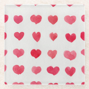 Seamless watercolor hearts: romantic pattern desig glass coaster