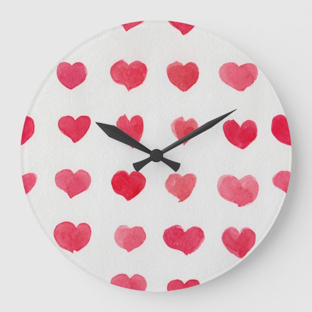 Seamless watercolor hearts: romantic pattern desig large clock (Front)
