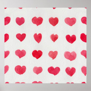 Seamless watercolor hearts: romantic pattern desig poster