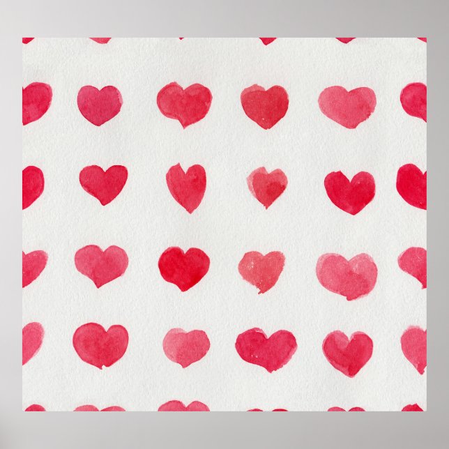 Seamless watercolor hearts: romantic pattern desig poster (Front)