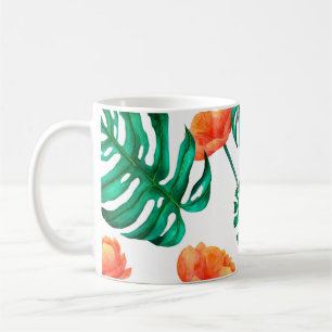 seamless watercolor illustration background tropic coffee mug