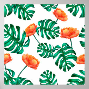 seamless watercolor illustration background tropic poster