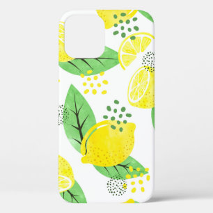 Seamless watercolor lemon pattern with fruits and  iPhone 12 case
