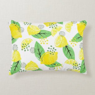 Seamless watercolor lemon pattern with fruits and  decorative cushion