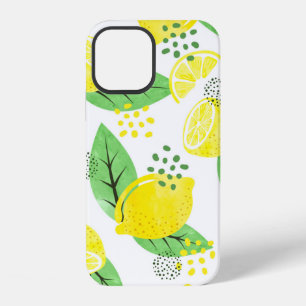 Seamless watercolor lemon pattern with fruits and iPhone 12 case