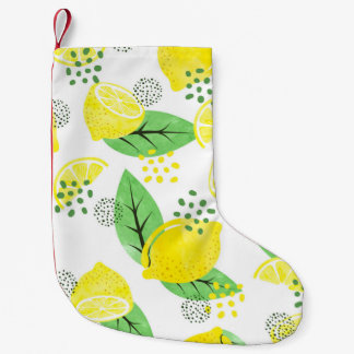 Seamless watercolor lemon pattern with fruits and  small christmas stocking