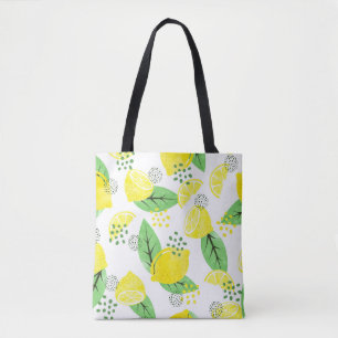 Seamless watercolor lemon pattern with fruits and  tote bag