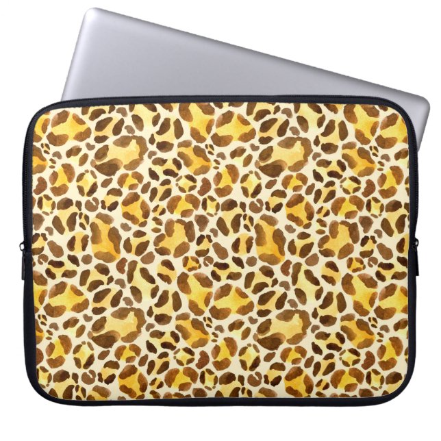 Seamless watercolor leopard pattern laptop sleeve (Front)