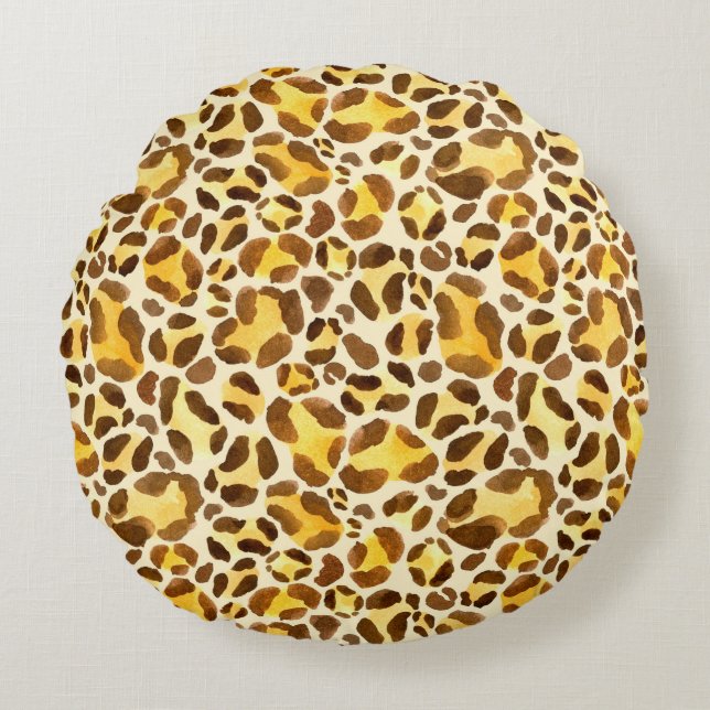 Seamless watercolor leopard pattern round cushion (Front)