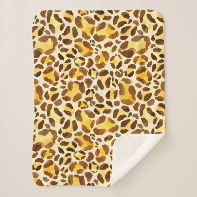 Seamless watercolor leopard pattern sherpa blanket (Front)