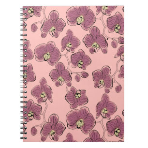 Seamless watercolor orchids phalaenopsis flowers w notebook